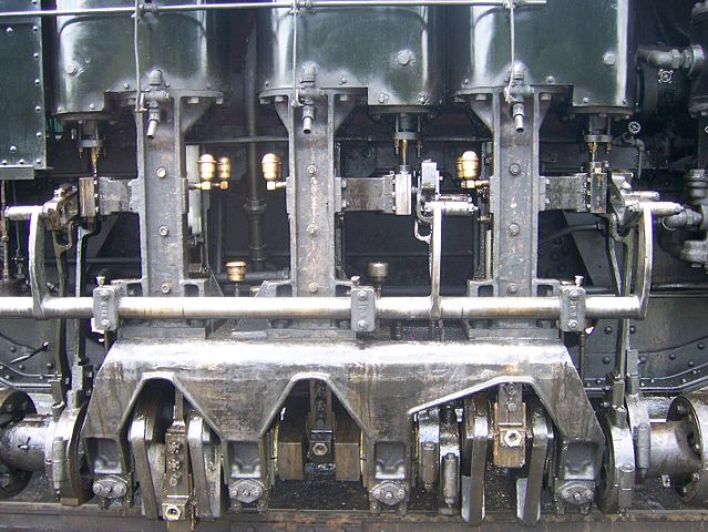 Closeup of the three pistons
which drive a Shay locomotive